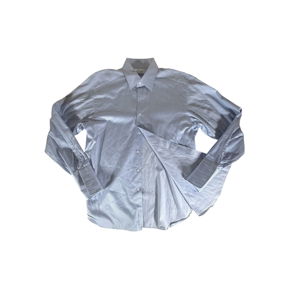 Ermenegildo Zegna Dress Shirt 43/17 Blue Striped French Cuff Button Down Mens